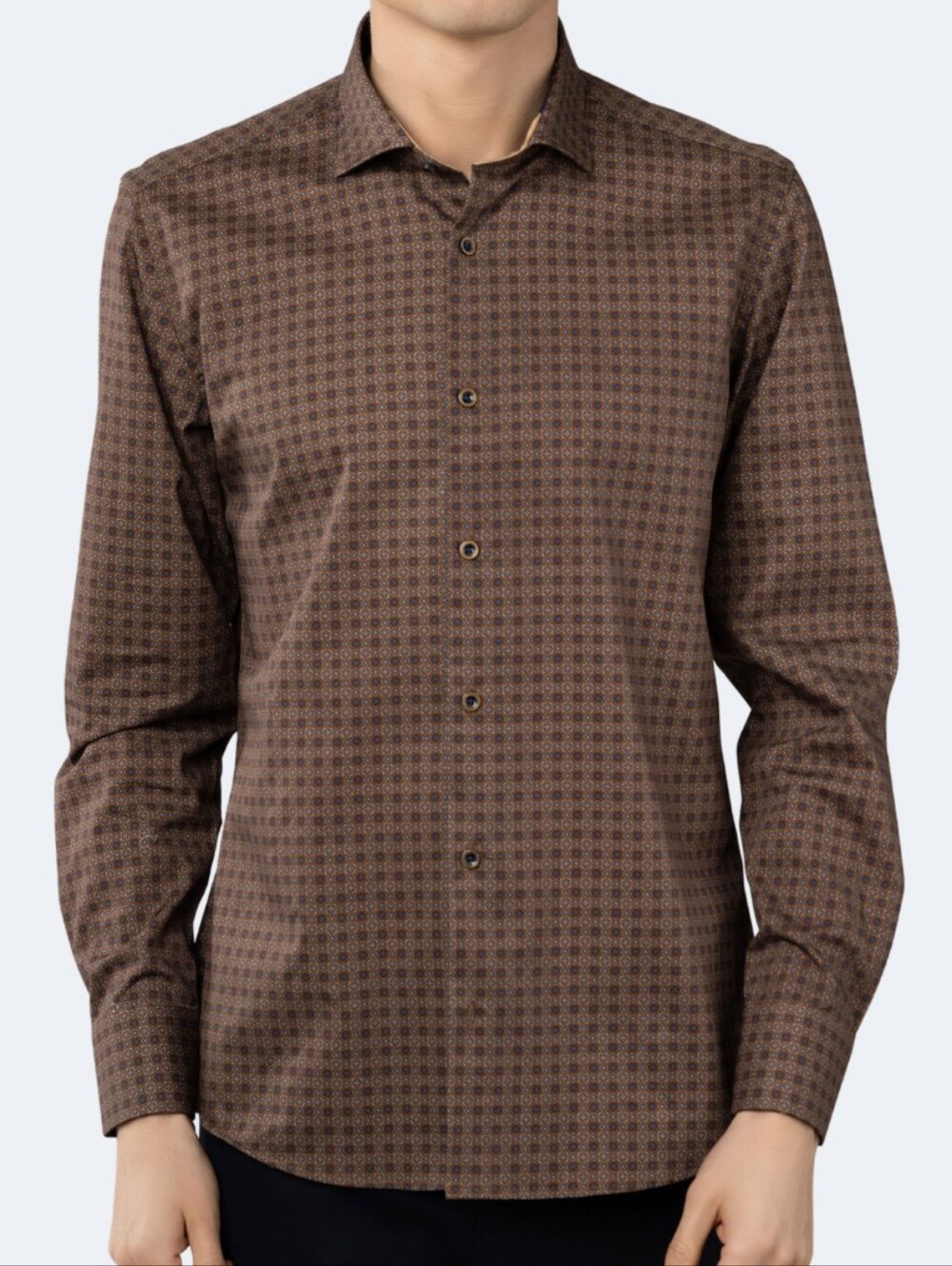 Luchiano Visconti Mens L Leo Light Brown Circle & Square Jacquard Shirt GT-4911